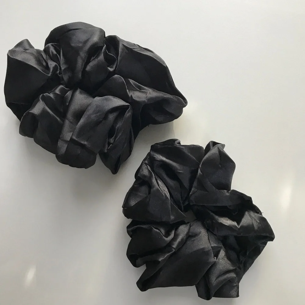 BLACK SATIN SCRUNCHIES ONE PAIR TWO NEW